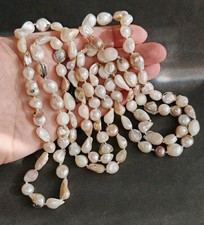 Long baroque cream golden Cultured Pearl hand knotted bead Necklace
