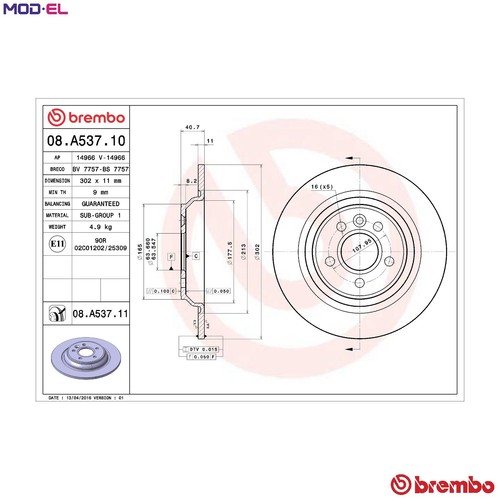 Brake disc a537 11 for - 2x, 08.a537.11