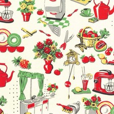 FIFTIES KITCHEN BY MICHAEL MILLER RETRO VINTAGE 50S COTTON FABRIC HALF YD
