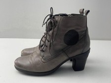 Hispanitas Women's Taupe Leather Lace /Zip Up Ankle Boots Shoes UK 7 EUR 40 -A34