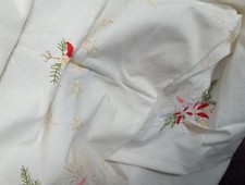 Christmas Table Cloth Embroidered Poisettas Stars Square