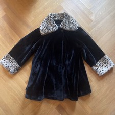 Stunning Vintage 1960s 1950s Leopard And Black Faux Fur Swing Coat Jacket XL
