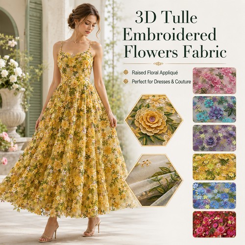 Floral embroidered tulle - 3d,