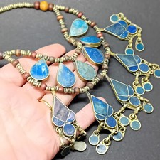 VINTAGE AFGHAN LAPIS NECKLACE KUCHI TRIBAL 46CM ARTICULATED COLLAR METAL BEAD