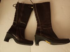 WOMENS CAMEL ACTIVE DARK BROWN LEATHER LACE BACK ZIPPED  HEELED BOOTS UK 3