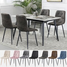 4/6X Dining Chairs Set Faux Suede Leather Padded Seat Metal Legs Kitchen Office