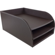 Faux Leather 3 Tier Letter Tray Organiser Office Desk Accessory