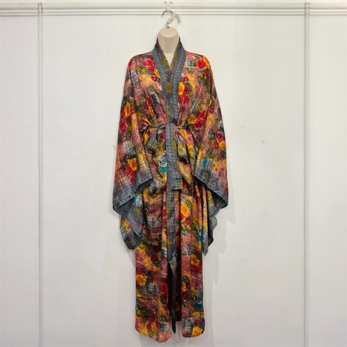Recycled sari silk kimono robe - recycled,