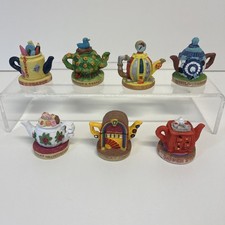 Set of 7 Vintage Tetley Tea Folk GB Limited 1996 Miniature Teapot Ornaments