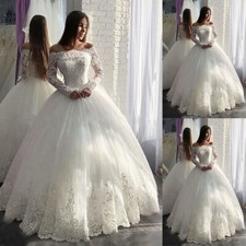 Princess Wedding Dresses White Ivory Lace Applique Off Shoulder Bridal Ball Gown