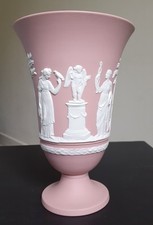 LARGE SACRIFICE PINK WEDGWOOD JASPERWARE ARCADIAN VASE VINTAGE 7" 1980s
