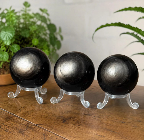 Silver sheen obsidian sphere - silver,