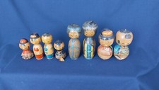 8 Vintage Kokeshi Wooden Dolls