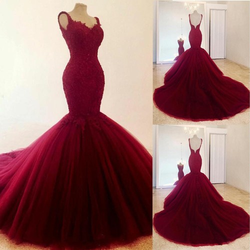 Burgundy mermaid prom dresses - burgundy,