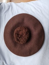 Brown Beret With Pompom, One Size