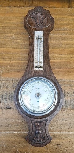 Vintage oak carved aneroid - vintage,