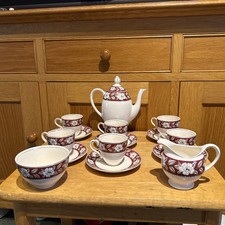 Vintage J G Meakin Sol Red Floral 15 Piece Coffee/ Tea Set With Coffee/ Teapot 
