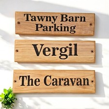 Personalised  Wooden House Sign, Custom Carved Name Plaque Engraved Oak 70x350mm