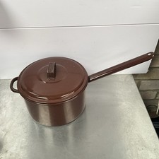 Vintage Enamel “Judge” Ware 18cm Saucepan with lid Brown Enamel Sauce Pan
