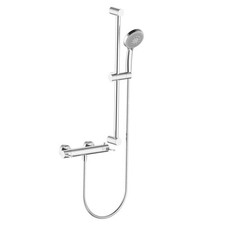 Thermostatic Shower Kit Chrome Exposed 3 Spray Pattern Round Head Bathroom