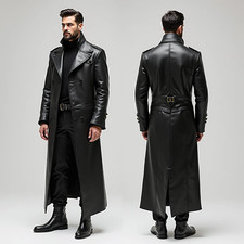 Genuine Black Leather Long