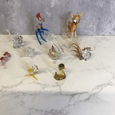 Vintage Retro Small Coloured Glass Lamp work Animals Murano / Perelli Italy x 9