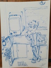A3 Sketchbook Original Drawing in blue ink by Patrick Green