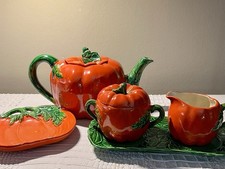 Vintage Maruhon Ware Tomato Teapot Cream Sugar Set Occupied Japan