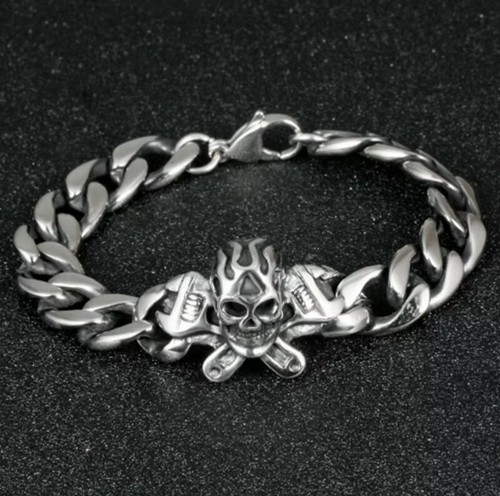 Men skull flames wrench - skull,
