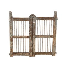 Antique Indian Teak Wood & Iron Jali Dog Gates – Rustic Garden Entryway Décor