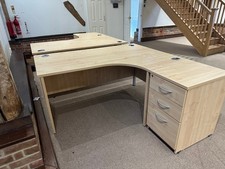 Maple Corner Desk / Workstation with Desk High 3 Drawer Pedestal Left or Right 
