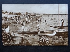 Devon PAIGNTON SANDS showing PORTABLE BEACH BOAT RAMP c1930s RP Postcard