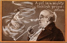 Humorous man pipe girl tickle - man,