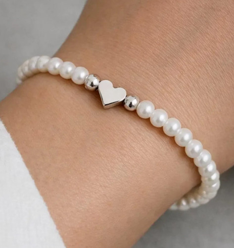 White glass pearl - pearl, silver