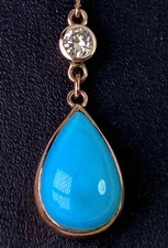 9 Carat Rose Gold Round Diamond & Teardrop Turquoise Pendant Antique Style 31mm