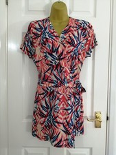 ZARA Size XS (UK 6) Green Red & Blue Leaf Print Playsuit Wrap-Over Skort 