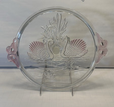 Walther-Glas Pink/Clear Mikasa Crystal Swans Cake Stand W. Germany RARE VINTAGE 