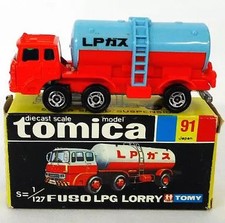 1/127 Fuso LPG Tanker Orange Sky Blue Tomica No.91 Japanese Diecast