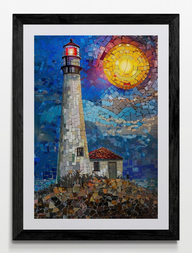 Lighthouse seascape framed - seascape,