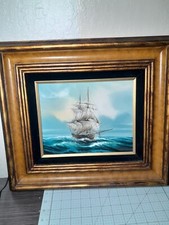 A Fine Quality 1960’s Vintage Rupert Hydan Colonial Ship on the Sea Oil Painting