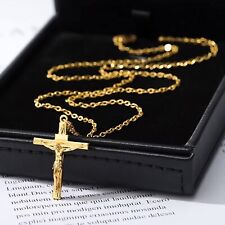 Crucifix Jesus Mens Women Chain Necklace Gold Cross Stainless Steel Pendant, UK