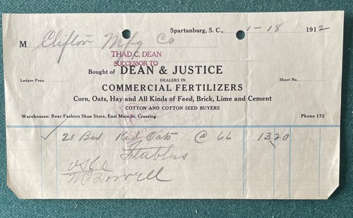 1912 invoice dean - 1912,