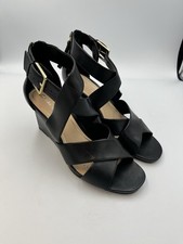 CLARKS Ladies Ysabelle Jules Black Leather Wedged Sandals | Sz 6