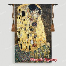 Gustav Klimt the Kiss (Golden Version) Tapestry Wall Hanging, 55"x35"