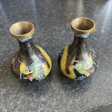 A PAIR OF VINTAGE CLOISONNÉ VASE Jars 10 Cm Damage To Base Enamel On 1
