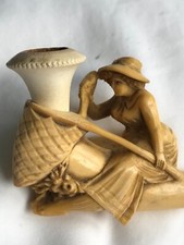 Meerschaum, a superbly detailed antique holder carved lady with a fish and net