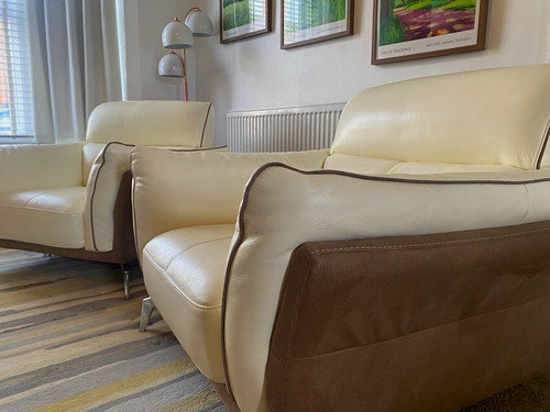Cream brown leather piece - cream/brown,