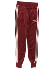 ADIDAS Womens Velvet Tracksuit Trousers Joggers UK 4 XS  Burgundy Cotton DB18
