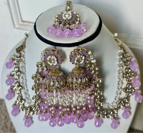 Gold and lilac earrings - gold, with