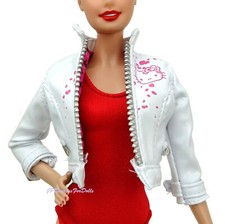  Barbie Fashion  White Faux Leather Jacket Model Muse Hello Kitty New 2007